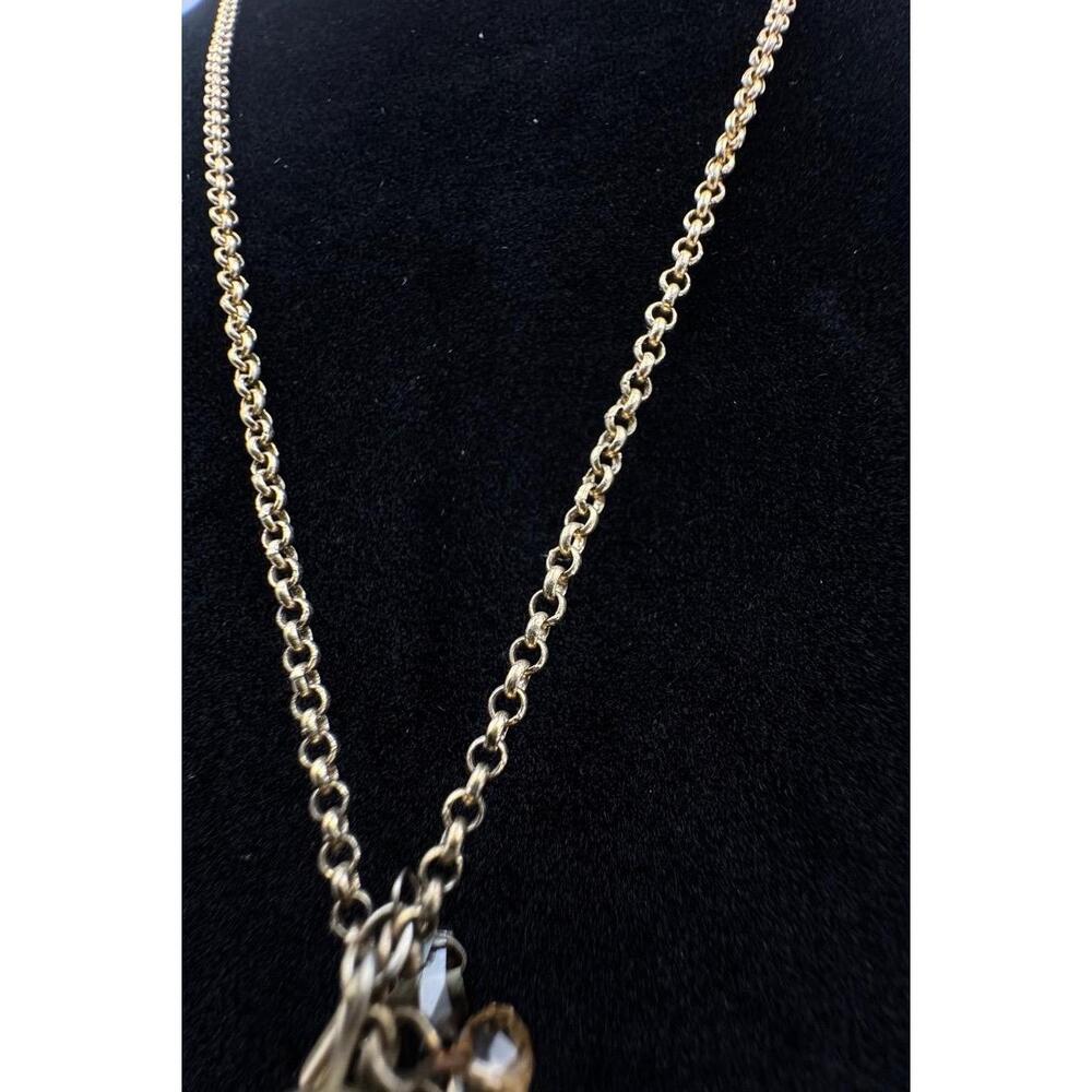 Loft Gold Tone Dark‎ Faceted Glass Bead Dangle Floral Necklace Boho Chic - Picture 9 of 9